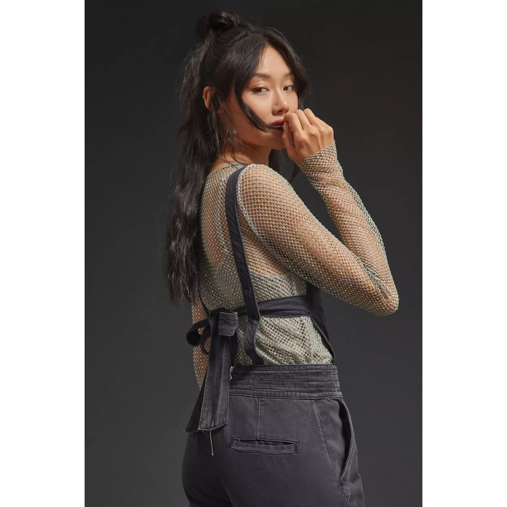 Pilcro x Anthropologie Puddle Jumpsuit Wide Leg Faded Black Raw Hem 28 Tall - Picture 13 of 16